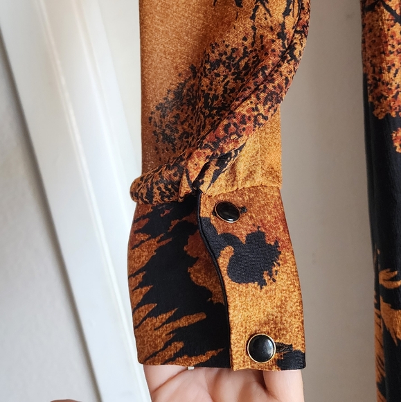 Vintage Seewald Rlegant Black and Brown Patterned Dress Sz 46 -‎ 14 - Picture 2 of 4